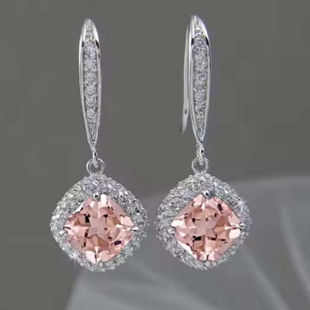 Elegant Silver and Pink Drop Earrings